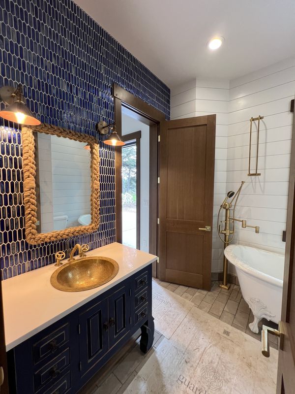 Interior painting, luxury navy bathroom by Gullard Painting